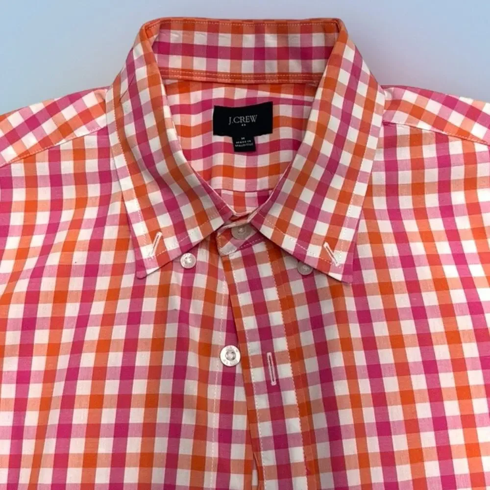 J. CREW Men’s Medium Pink Orange Checkered Dress Shirt